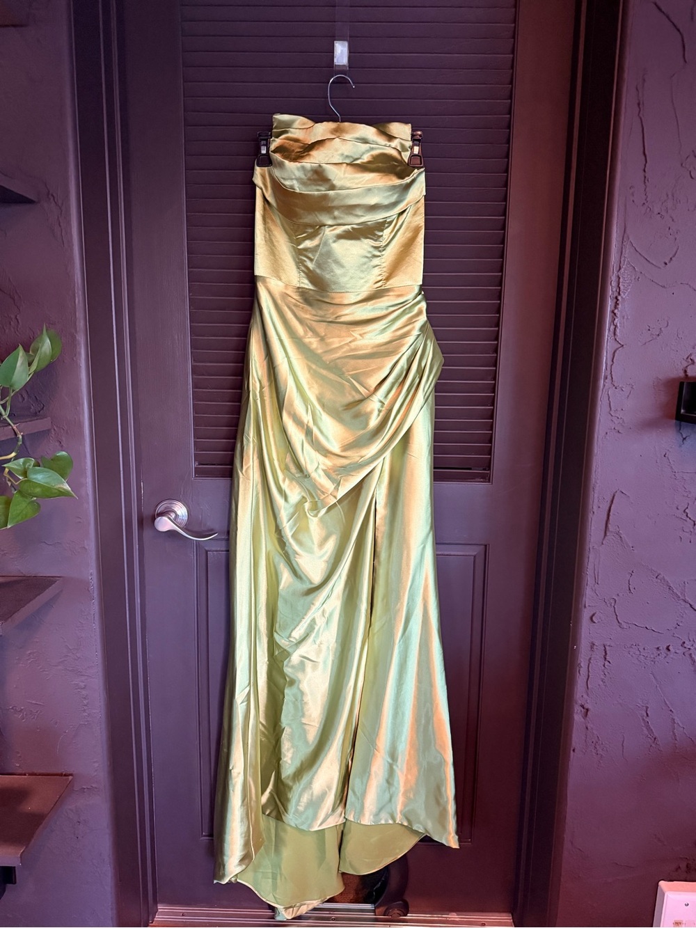 Strapless Shimmery Chartreuse Evening Gown
